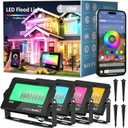 LED Flood Light Outdoor,RGB Waterproof (IP66) Flood Light with APP Control,15W Outdoor Color Changing with DIY Scene and Music Mode, Christmas Floodlights for Patio Courtyard Stage Weddings (4pack)
