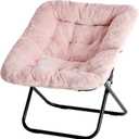 Simple Deluxe Oversized Square Moon Chair for Adults, Soft Faux Fur Folding Lounge Chair with Sturdy Steel Frame, Comfortable Reading Gaming Chair for Living Room, Bedroom, Pink, Square-30 Inches