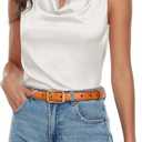 Women's Fashion Classic Metal Buckle Leather Belt with Jeans Dress (36-39 (Pant 18-20), Add-dark Orange-gold)