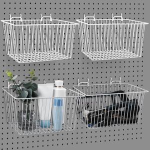 Sieral 4 Pack Pegboard Baskets, Pegboard Hooks Assortment Various Tools Storage, Pegboard Parts Storage System Peg Board Workbench Metal Wire Shelves for Organizing Hardware Attachments