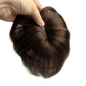 Short Clip in Human Hair Bangs, Lace Human Hair Toppers for Women Thinning Hair Middle Part Straight Hairpieces Extensions 6inch (Dark Brown+Short Hair)