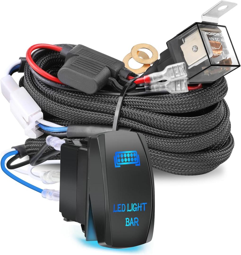 Nirider Wiring Harness 1 Lead, 12V 40A Rocker Switch Relay Fuse Nylon Wiring Harness Kit for LED Light Bars Fog Lights Work Lights Driving Lights Offroad LED Pods Wire Kit for Truck UTV ATV Boat