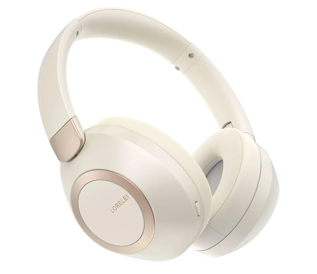 LORELEI B-C6 Wireless Over Ear Headphones, 50H Playtime Foldable Lightweight Bluetooth Headsets, Deep Bass, Built-in Microphone, Memory Foam Earmuff, for Travel, Home Office (Beige White)Amazon's Choice
