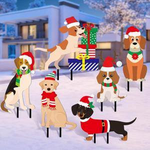 Sosation 6 Pcs Metal Christmas Dog Outdoor Decorations Merry Christmas Sign Xmas Dog Yard Stake Outdoor Patio Yard Lawn Signs Garden Stakes for Outside Xmas Holiday Garden Pathway