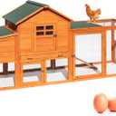 Large Wooden Chicken Coop for 4-6 Chickens, Secure Outdoor Hen House with Enclosed Run, Weather-Resistant Roof, Easy-Clean Slide-Out Tray & Nesting Boxes (Includes 2 Training Eggs)