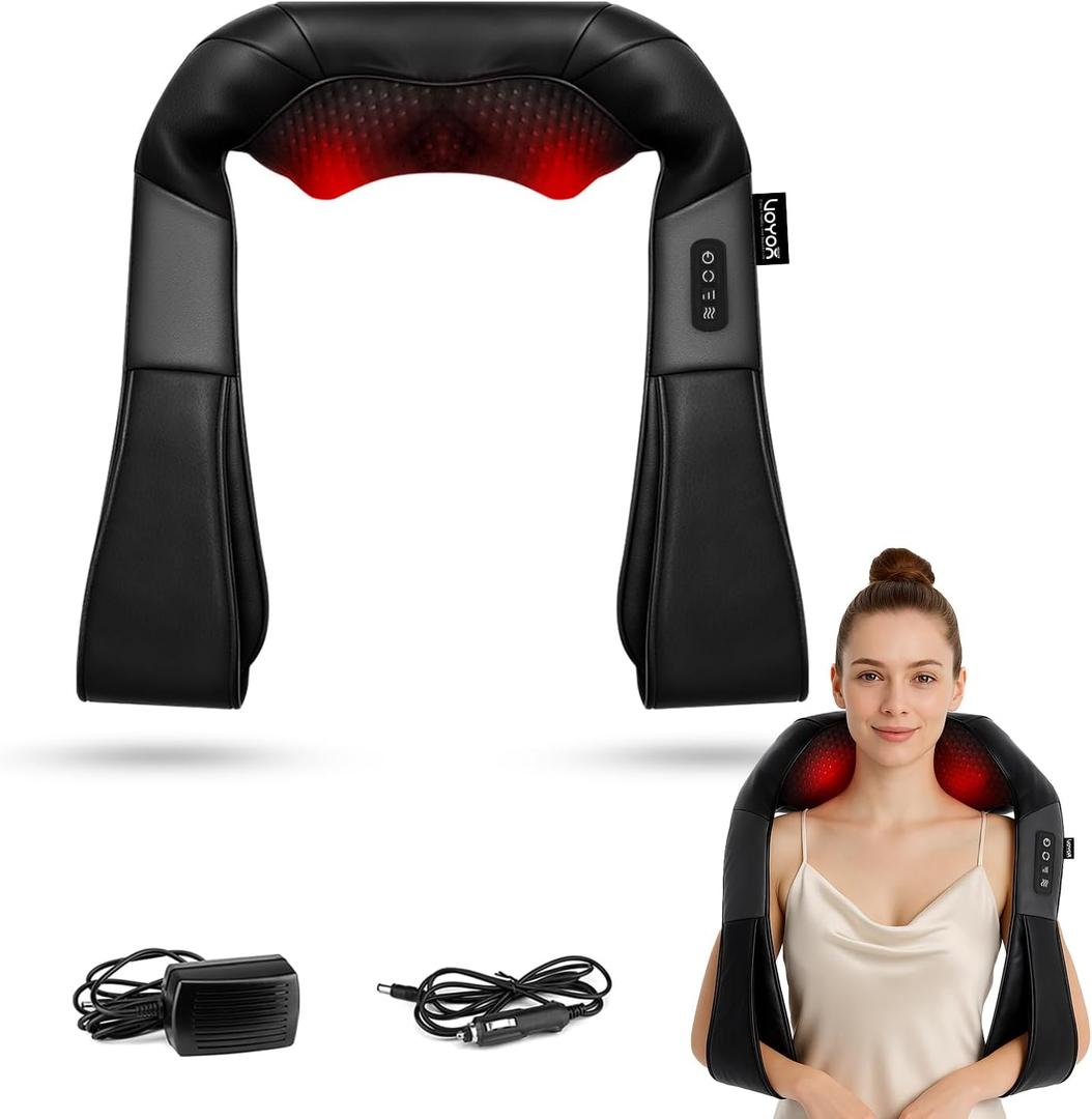 Shiatsu Neck and Back Massager with Heat, Electric Deep Tissue 4D Kneading Massage for Shoulder, Back, Neck and Full Body Muscle Pain Relief, Home, Car, Office Use PJ100, Black