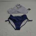 Blooming Jelly Women's High Waisted Bikini Sets Drawstring Tummy Control Swimsuits Crisscross Tie Back Bathing Suit (Medium, Stripe Blue)