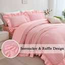 Pink Ruffle Bedding Set 5 Pieces Full Size Seersucker Comforter Set Ruffled Bed in A Bag Vintage Shabby Chic Bedding Comforter Sets for Women Girls(Pink, Full)