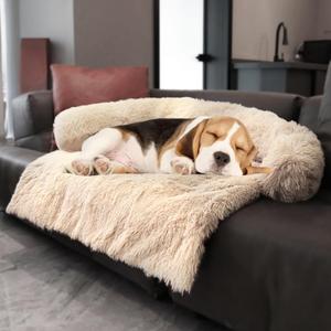 Tinaco Luxurious Calming Dogs/Cats Bed Mats, Dog Pad Washable Removable Couch Cover, Plush Long Fur Mat for Pets, Waterproof Lining, Perfect for Small, Medium and Large Dogs and Cats (Beige, 36"x31")