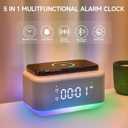 Alarm Clock Speaker Wireless Charger, Digital Alarm Clocks Bedrooms Bluetooth, Alarm Clock Dimmable Light Bedrooms Dual Alarm Snooze Dimmer 12 24H RGB Night Light Bluetooth USB AUX, Gray, 6.69 inches x 3.39 inches
