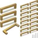 TooCust Brushed Brass Square Drawer Pulls 20 Pack, Modern Gold Cabinet Handles with 3-1/2 Inch (90mm) Hole Centers, Kitchen Cabinet Hardware and Dresser Pulls