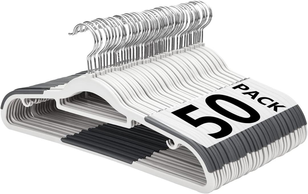 Edergoo Plastic Hangers 50 Pack, Slim Clothes Hangers Non Slip, Non-staining Space Saving Hanger, 17.1 inches Coat Hanger Heavy Duty Hanging Dry Wet Clothes, Gray