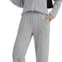 Dokotoo 2 Piece Lounge Sets for Women Ribbed Knit Button V Neck Long Sleeve Tops Matching Pants Pajamas Set 2025 Fall Outfits (X-Large, Grey)