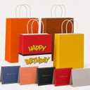 Anverion 16 Pcs Party Favor Bags, Cartoon Goodie Bags with 16 Greeting Cards, Thick Paper Treat Bags with Handles for Kids Birthday Baby Shower Classroom Rewards