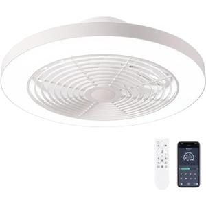 Orison Ceiling Fans with Lights, Low Profile Ceiling Fan with Lights and Remote, 6 Wind Speeds Smart Flush Mount Ceiling Fan for Bedroom, Kids Room and Living Room 19.7" (White)
