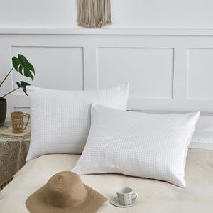 TSUTOMI Soft Waffle Weave Euro Shams Pillow Covers 20" x 26" 2 Pack, No Insert, Breathable Skin-Friendly Euro Throw Pillow Covers for Bed Couch Sofa, White