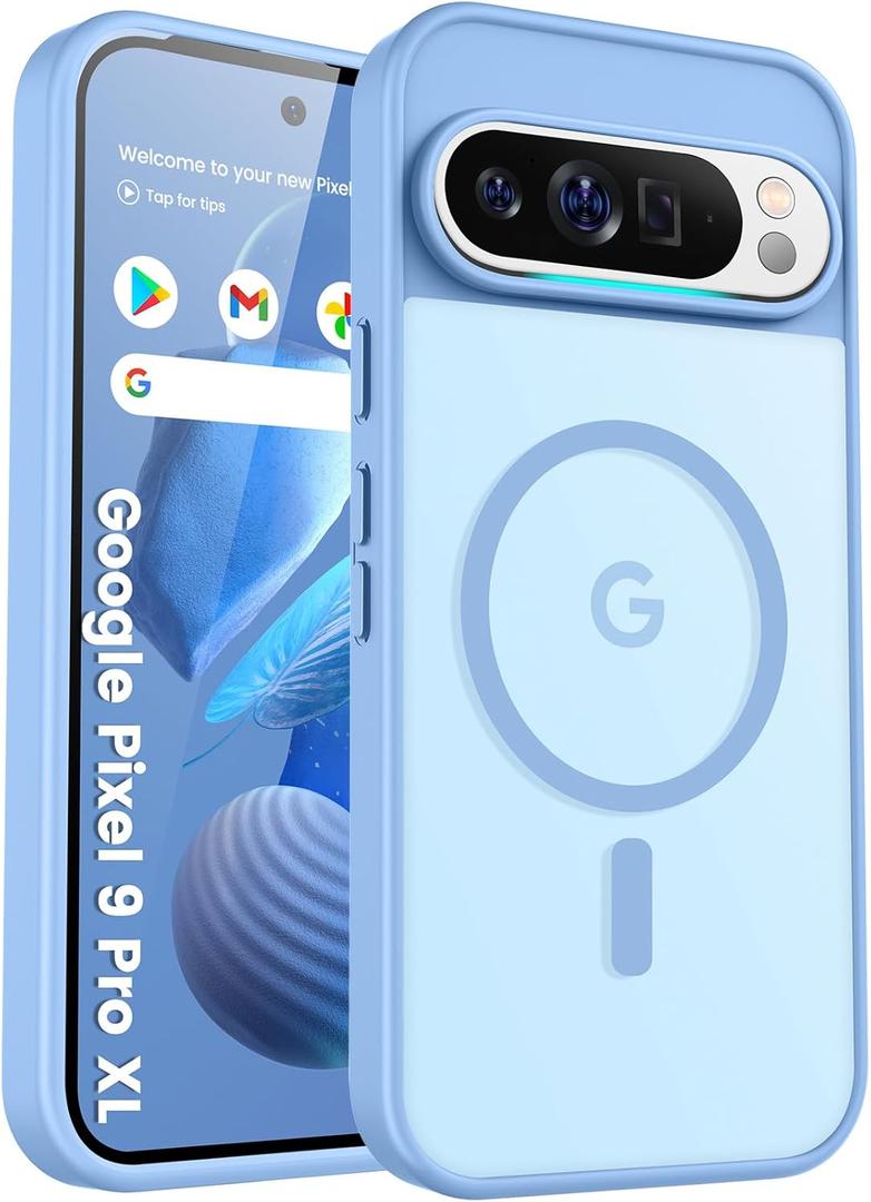 for Google Pixel 9 pro XL Phone Case, Compatible with Magnetic, Military Grade Drop Protection Translucent Matte Shockproof Anti-Scratch/Anti-Fingerprint Case (Azure Blue)
