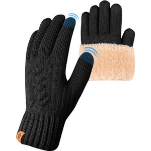 Thermal Winter Gloves-Fleece Lining Touch Screen Knit Stretchy Warm Gloves for Running Cycling Riding- Men Women (Black)