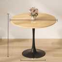 Round Dining Table, 24" Circle Pedestal Table with Thickened Top & Metal Base, Mid-Century Modern Coffee Table for Living Room, Kitchen, Small Spaces, Natural Wood