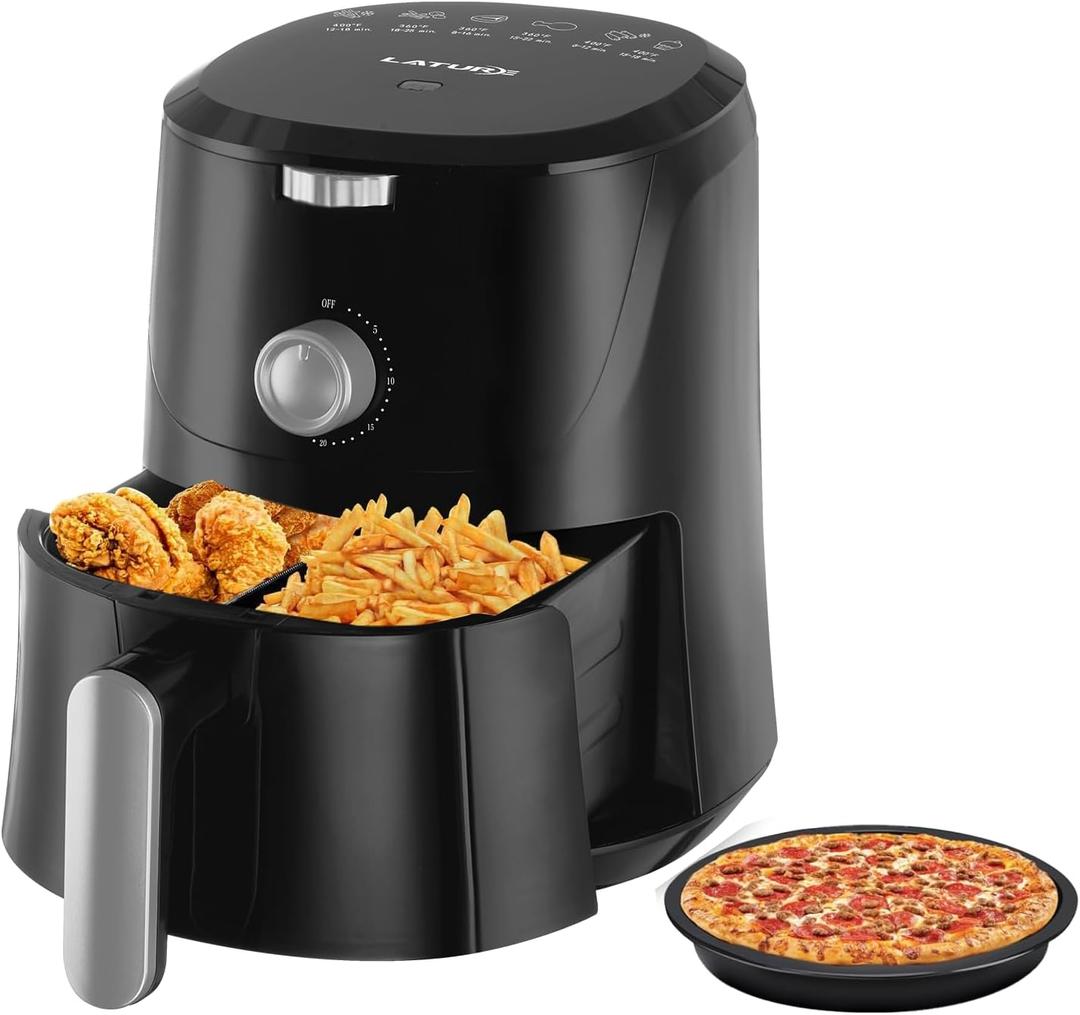 4.2 QT Air Fryer Oven Cooker with Two Independent Frying Baskets, Pizza Pan Temperature and Time Control Dishwasher Non-stick Basket 6 Cook Presets (Black-Knob) (4.2QT with Pizza Pan &Two basket)