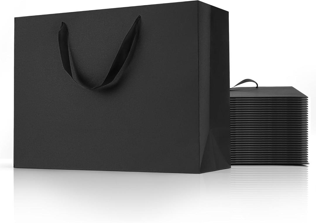 MOXARYSU Black Gift Bags With Handles: 16x6x12 Inch 12pcs Extra Large Black Paper Bags Bulk For Party Shopping Birthday Wedding (XL, 12)