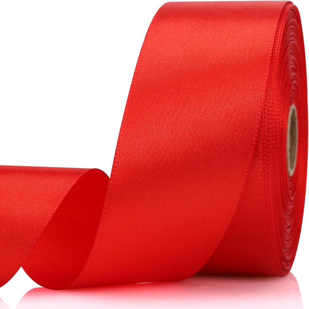 1-1/2 Inch 30 Yards Red Solid Satin Ribbon for Gift Wrapping,Craft Floral Bouquets,Wedding Party,Timeless Flower,Decoration Floral Hair,Balloons