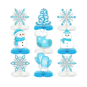 9Pcs Winter Wonderland Decorations 3D Snowflake Honeycomb Table Centerpieces for Frozen Winter Blue White Theme Christmas Baby Shower Birthday Party Supplies Snowman Blue