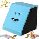 Face Bank, Piggy Bank Coin Eater Funny Bank, sunsbell Money Eating Coin Bank Piggy Bank Boalord, Battery Powered Money Saving Box, Wacky Coin Jar Face Coin Bank - Blue (3.8*3.9*3.9", Biue)
