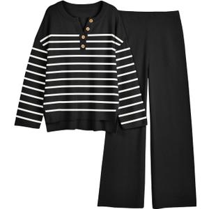 LILLUSORY Women's 2 Piece Lounge Sets Oversized Slouchy Matching Cozy Knit Sets ,Size Large