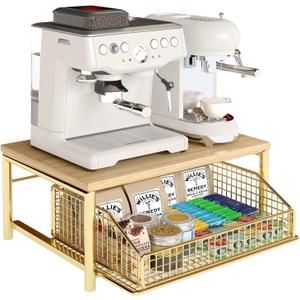Coffee Pod Drawer, Counter Coffee Bar Organizer for Home Kitchen,Gold, 10.2"D x 14.5"W x 7.8"H