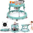 NVW Music and Lights Baby Walker Foldable with 9 Adjustable Heights, Baby Walker with Wheels Portable, Baby Walkers and Activity Center for Boys Girls Babies 7-18 Months (New-Green)