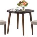 COLAMY 5-Piece Extendable Dining Table Set for 2, 36" Kitchen Round Wood Table with 4 Tufted Dining Room Chairs, Light Brown/Beige