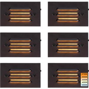 CLOUDY BAY 4 Inch 5CCT 12V 4W Low Voltage LED Step Light with Horizontal Louvered Faceplate for Steps Decks Stairs,Outdoor Stair Lights,Wet Locations,6 Pack,Oil Rubbed Bronze