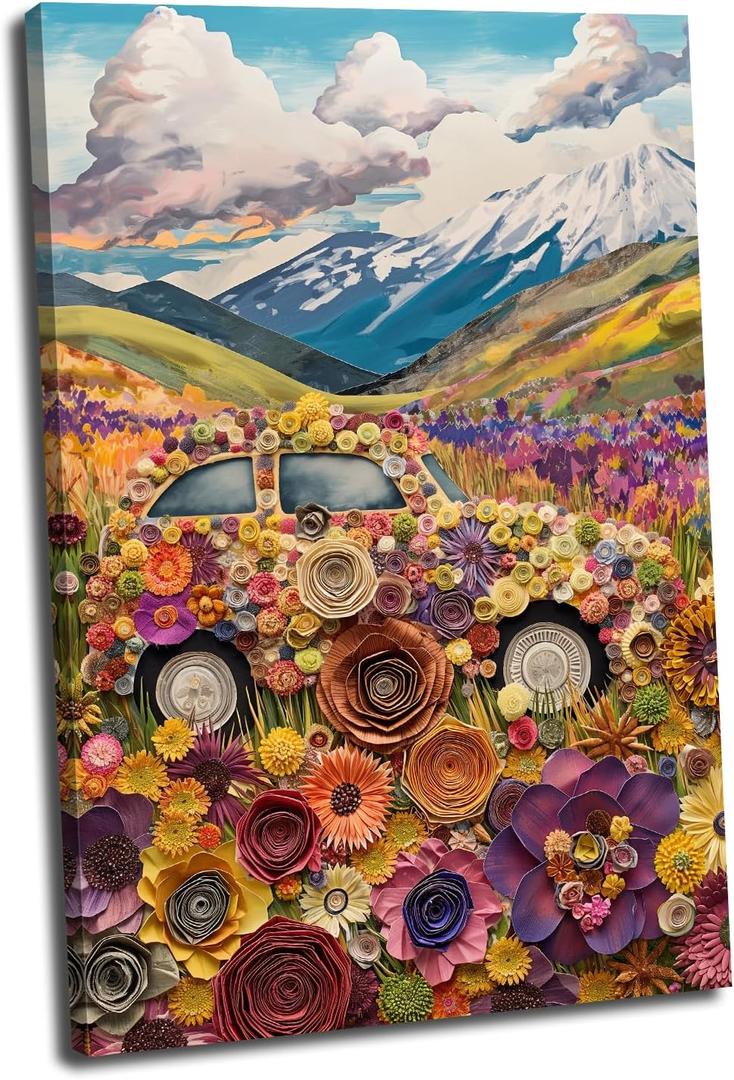 Colorful Flowers Canvas Wall Art Wildflower Textured Paintings Abstract Floral Picture Boho Floral Posters for Bedroom DecorFloral-1,16x24inch (40x60cm))