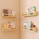 Nursery Shelves, Floating Bookshelves for Wall Set of 4, Baby Nursery Decor, Solid Wood Wall Mounted Shelves for Books (Natural Wood)