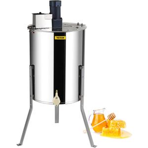 VEVOR Electric Honey Extractor, 4/8 Frame Stainless Steel Beekeeping Extraction, Honeycomb Drum Spinner with Transparent Lid, Apiary Centrifuge Equipment with Height Adjustable Stand, Silver