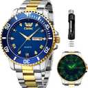 OPK Watches for Men Diamond Roman Analog Mens Watches Waterproof Large Stainless Steel Men Wrist Watch Business Father Gift Watch Blue