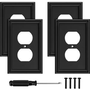 Black Modern Decorative Outlet Covers Wall Plate Electrical Switch Plates and Receptacle Outlet Covers Bamboo Fiber Material Wall Plates for Kitchen Bathroom (1 Gang Duplex Outlet-4 Pack)