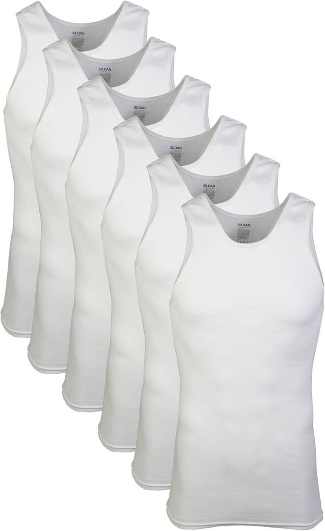Gildan Men's A-Shirts Tanks Multipack (White (6-pack))