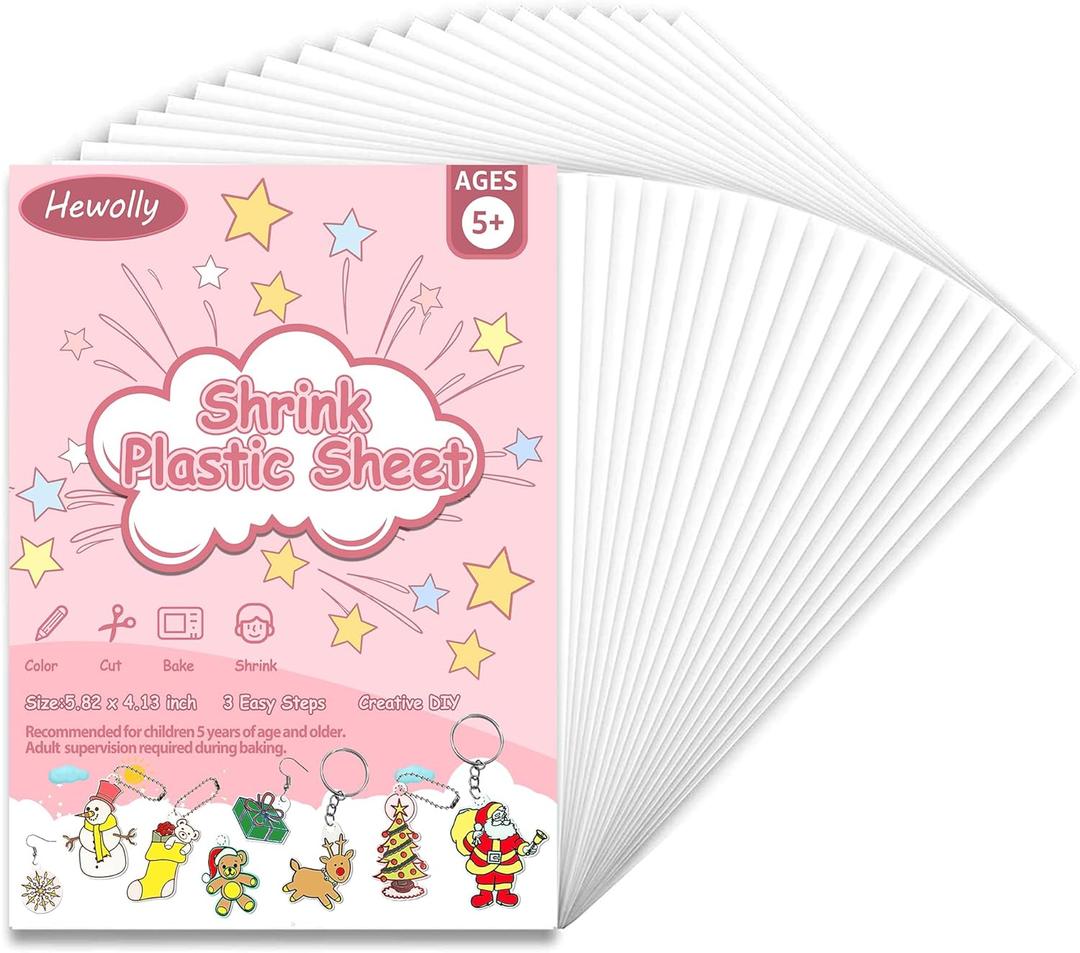 2 x Hewolly 100 Pieces Shrink Plastic Sheets for Kids, 5.82 x 4.13 inch / 14.8 x 10.5 cm (A6 Size). Create Custom Jewelry, Keychains, and Crafts Shrink Art Paper Film for Kids