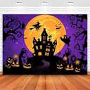 Avezano Halloween Backdrop Horror Moon Night Halloween Backdrops for Parties Haunted Castle Scary Pumpkin Witch Full Moon Photography Background, Purple 10 x 7 ft