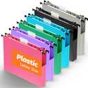 Hanging File Folders Letter Size, 12 Pack File Folders Hanging with Tabs, File Cabinet Folder, 1 Inch Plastic Filing Folders Hanging Expandable for Bulk Files/Medical Charts, Assorted Colors