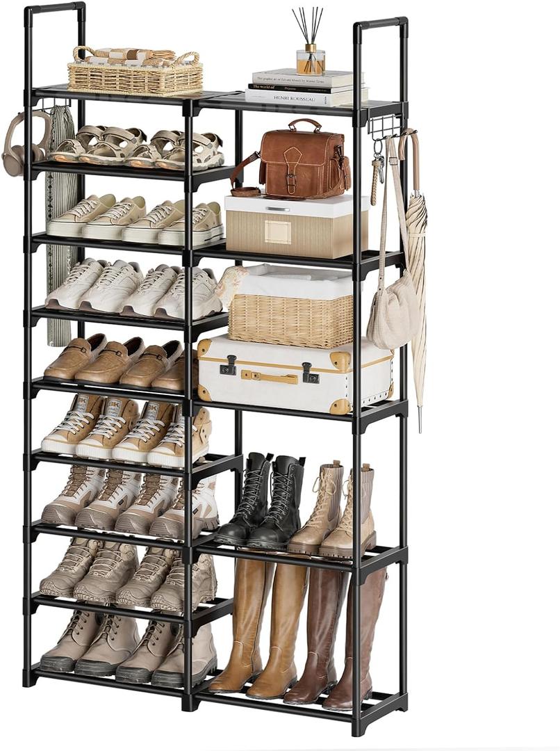 WOWLIVE 9 Tiers Shoe Rack Shoe Storage Shoe Organizer 30-35 Pairs Shoe Tower Unit Shelf Durable Metal Pipes with Plastic Connectors Stackable Cabinet Black(SSS2B9)