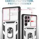for Samsung Galaxy S22 Ultra Case Military Grade Drop Shock Protection Cell Phone Cover with Slide Camera Cover Built-in 360 Rotate Ring Stand for S22 Ultra 6.8 - White
