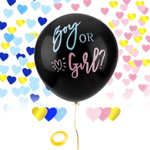 Gender Reveal Balloon, 36 Inch Black Gender Reveal Balloon with Blue and Pink Heart Shape Confetti Big Boy or Girl Balloon Kit for Baby Genders Reveal Ideas Party Decorations Baby Shower Party Supplie