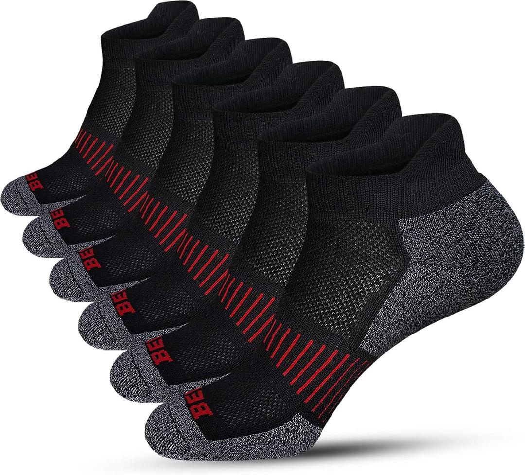 BERING Men's Athletic Running Ankle Socks Cushioned Heel Tab (6 Pairs)