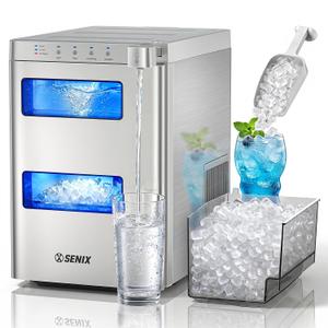 SENIX Nugget Ice Maker Countertop, 2 in 1 Portable Soft Pellet Ice Machine