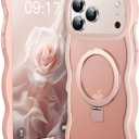 [Cute Wave Frame+Mag Stand] Designed for iPhone 17 Pro Max Case, [Fit for MagSafe] Translucent Silicone Protective Magnetic Ring Phone Case Cover for iPhone 17 Promax 6.9 inch Men Women, Pink