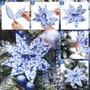 2 x HunnmingRe 10 Pcs Chinoiserie Christmas Poinsettia 10.24 Inch Blue and White Christmas Chinoiserie Ornaments Decoration Artificial Poinsettia Floral Picks Large Chinese Flower Stem for Xmas Tree Decor