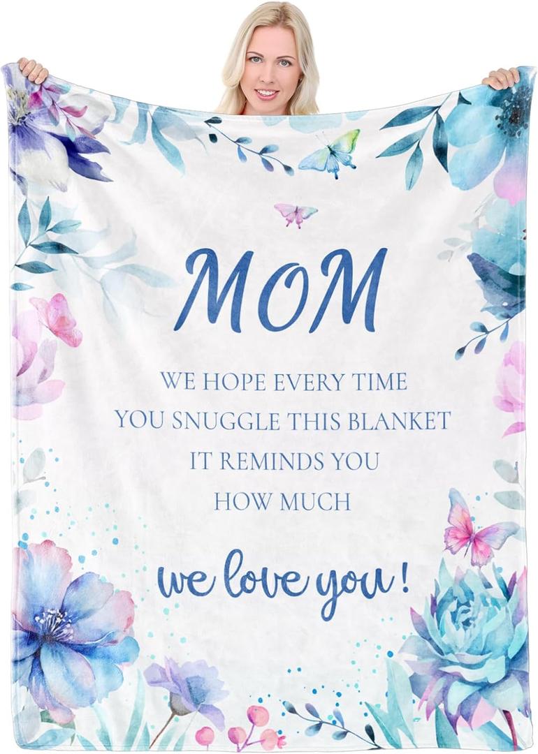 Birthday Gifts for Mom,The Best Mom Ever Gift for Mom from Daughters Son, Soft Blue Moms Throw Blanket for Couch/Bed - 50x60in